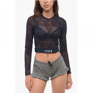 Кружевной укороченный топ ICON с длинными рукавами Dsquared2, синий