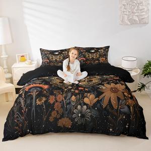 Erosebridal Комплект постельного белья Gothic Moth King Kids в стиле бохо с экзотическим принтом галактики, луны и бабочек, Yellow and Black