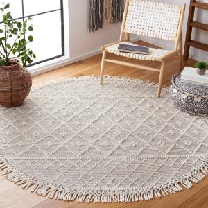 Круглый ковер 183 x 183 см SAFAVIEH Vermont Collection Ivory/Grey VRM250A ручной работы из шерсти и хлопка