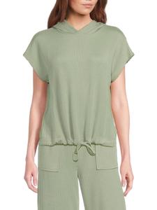 Полосатый топ с завязкой на талии и капюшоном Andrew Marc, цвет Meadow Green