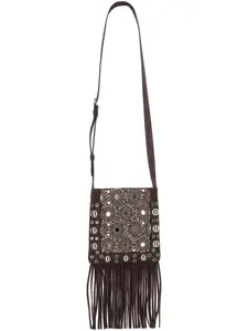 Сумка через плечо с зеркальной отделкой и бахромой VALENTINO GARAVANI, коричневый