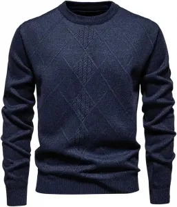 Зимний мужской свитер с геометрическим узором — облегающий вязаный теплый топ
