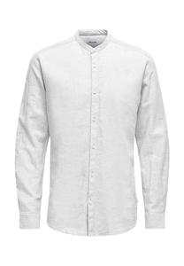 Повседневная рубашка с добавлением льна облегающего кроя воротник-стойка Only & Sons, белый