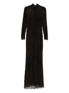 Платье макси с высоким воротником и леопардовым принтом TOM FORD, черный