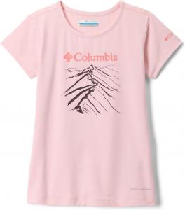 Футболка Columbia Girls Tech Trail с короткими рукавами и графическим принтом, Satin Pink Heather/Ridge Line Life