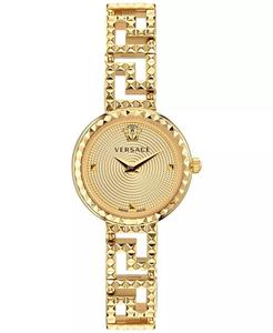 Женские швейцарские часы-браслет Greca Goddess с золотым ионным покрытием и вырезом из нержавеющей стали, 28 мм Versace, золото