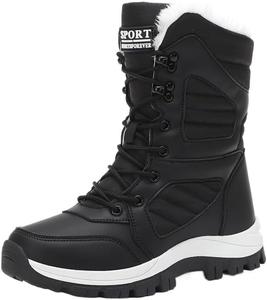 Женские зимние высокие ботинки большого размера - толстый искусственный плюш с утеплителем, противоскользящие, износостойкие, для улицы SPKFHD, 2-Black