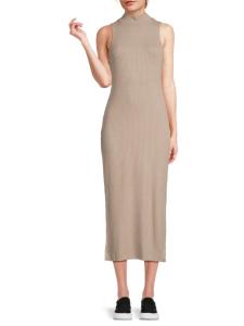 Платье миди Well Traveled из трикотажа в рубчик с имитацией водолазки Beyond Yoga, цвет Birch