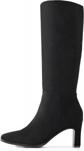 Женские сапоги Shoe'N Tale до колена с высоким каблуком-блоком, квадратным носком и боковой молнией, Black Suede