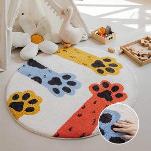 Budis Ковер 130 см диаметр из молочного шелка для гостиной, детский, с рисунком лапки кота, звукоизоляционный, TJD-NS351421