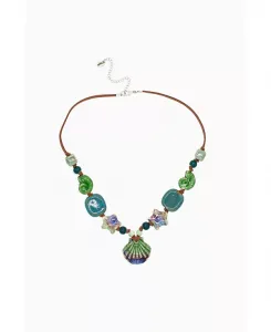 Ожерелье из замшевого шнура с керамическими зелеными ракушками 18,5¿ Velvet Luna, green