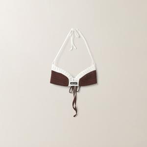 Бюстгальтер из хлопкового трикотажа MIU MIU, коричневый