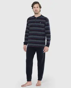 Мужская длинная синяя трикотажная пижама El Búho Nocturno, темно-синий