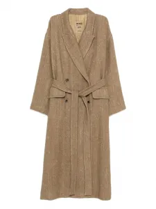 Двубортное пальто с поясом Uma Wang, коричневый