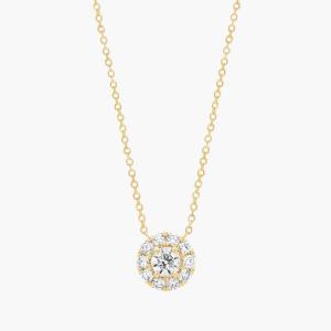 Подвеска с выращенным в лаборатории бриллиантом Halo из желтого золота 14 карат (1/2 карата, два цвета - FG / VS2-SI1) Blue Nile