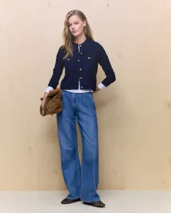 Женский однотонный вязаный жакет Easy Wear, темно-синий