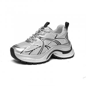 Низкие, массивные, амортизирующие, противоскользящие и износостойкие кроссовки для увеличения роста для женщин Golden Silk Rabbit, Silver Black