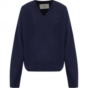 Ami Paris Ami De Coeur V-образный вырез вязаный джемпер AMIPARIS, синий