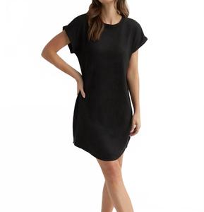 Женское платье-футболка с закатанными рукавами черное Bella Dahl