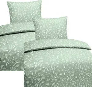 Постельное белье из высококачественного хлопка, цветочный рисунок, зелено-белое, 135х200 см, 80х80 см: 4 предмета. aboutyourhome-shop