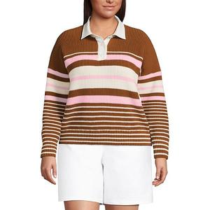 Рубашка-регби Drifter с воротником-стойкой, plus size Lands' End, Ginger Multi Stripes