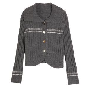 ELLE Свитер женский темно-серый с лацканами утолщенный кардиган