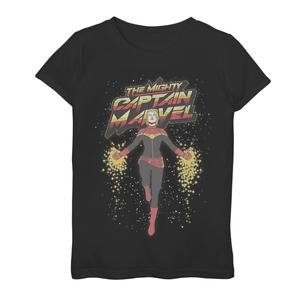 Футболка с графическим рисунком и портретом «Marvel The Mighty Captain Marvel» для девочек 7–16 лет в стиле ретро с космическим полетом Marvel