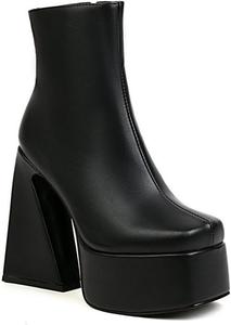 Женские ботильоны на платформе с высоким треугольным каблуком, тянущиеся до середины голени, с квадратным носком и боковой молнией KYOESCAI, Black