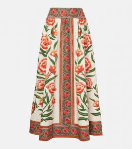 Хлопковая миди-юбка с принтом Farm Rio, Ainika Delicate Off-White