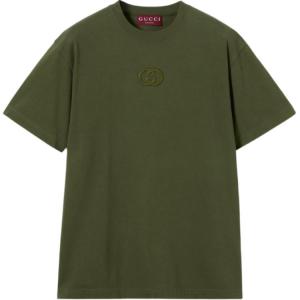 Футболка из хлопкового трикотажа с вышивкой Gucci, forest зеленый ground