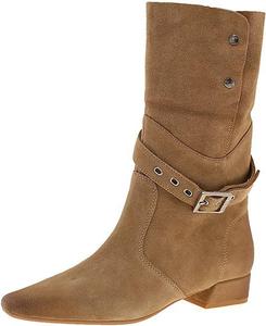 Женские замшевые сапоги на толстом каблуке средней высоты, до середины голени, с заостренным носком, складные, на молнии, зимние вестерн-ботинки, удобные, с ремешком для регулировки, повседневные сапожки ENOEGMSD, Brown