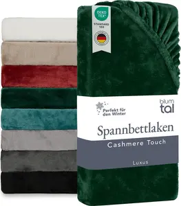 Простыня на резинке Cashmere Touch 140x200 см, плюшевая - зимняя простыня 140x200 см, теплая микрофибра - пушистая простыня на резинке, темно-зеленая Blumtal