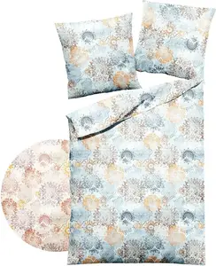 Комплект постельного белья Dormisette Premium Flannel Cuddly, 2 предмета, 135 x 200 см, синий, бежевый, разноцветный орнамент, цвет: синий