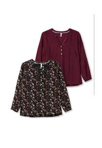 Туника в двойной упаковке, однотонная и с рисунком Sheego, цвет Aubergine+schwarz Gemustert