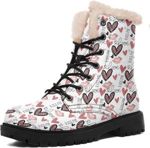 Модные женские ботильоны на каблуке Зимние ботинки с меховой подкладкой и шнуровкой Теплые ботинки для улицы и повседневной носки AWSOLE, White/Black/Pink