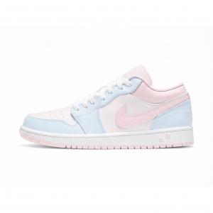 Jordan Air 1 Cloud Blue Кожаная амортизация, износостойкие низкие баскетбольные кроссовки Women's Blue Pink