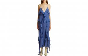 Платье миди из шелка с отделкой воланами Pim KHAITE, синий