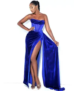 Женское платье Priya Royal Blue с корсетом, драпировкой и высоким разрезом из бархата Miss Circle, синий