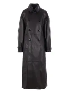 Двубортное кожаное пальто Ann Demeulemeester, черный