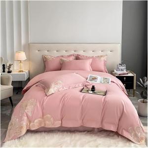 IBDRYKK Комплект постельного белья из египетского хлопка 600TC с цветочной вышивкой Pink