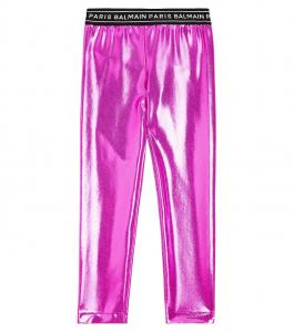 Леггинсы с металлизированным логотипом Balmain Kids, фиолетовый