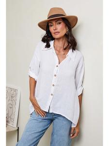 Льняная рубашка белого цвета Le Monde du Lin