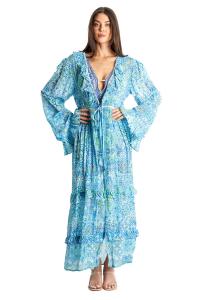 Платье макси с длинными рукавами Juno Ruffles La Moda Clothing, цвет multi