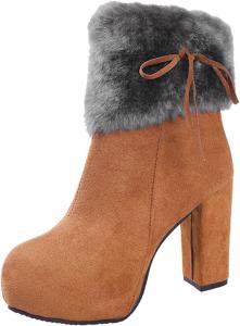 Женские зимние ботинки Dheva-C с толстым каблуком, округлым носком и утепленной подкладкой, комфортные зимние ботинки слипоны из замши средней высоты, теплые ботинки для снега до щиколотки, уличные ботинки на высоком каблуке, модные зимние ботинки, Brown