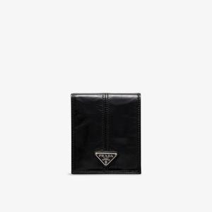 Кошелек кожаный Prada с логотипом, черный