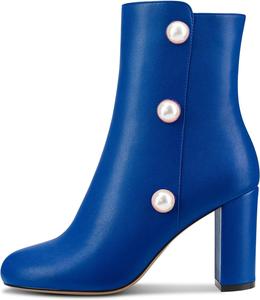 Женские ботильоны Castamere с широким каблуком, круглым носком и высоким каблуком, короткие ботинки с молнией, украшенные бриллиантами и кристаллами, для свадьбы, офиса и стильного наряда, каблук 8,4 см, Blue A