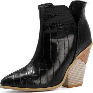 Женские ботильоны VOKLIN в западном стиле с заостренным носком, высокой массивной подошвой и высоким каблуком, короткие элегантные ботинки, Black-Velvet Lined