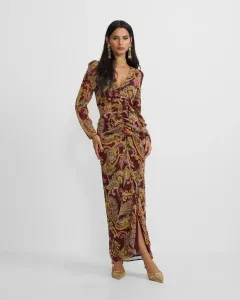 Длинное платье с разрезом, с узором кашемир бордового цвета Silbon