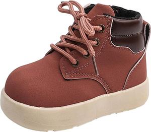 Детские ботинки IWIHMIV, утепленные, с боковой молнией, на плоской подошве, короткие ботиночки, повседневные, с нескользящей подошвой, наружные кожаные шнурованные туфли, Pink