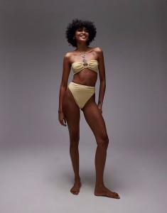 Верх бикини-бандо Topshop Thailand с металлической отделкой цвета пахты